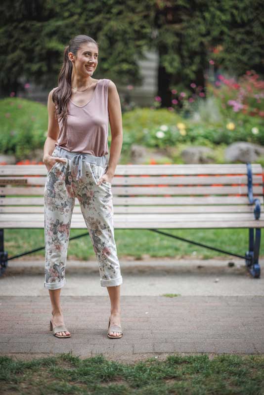 PP-16826 - FLORAL STRETCH COTTON BLEND PANTS WITH ELASTIC WASITBAND
